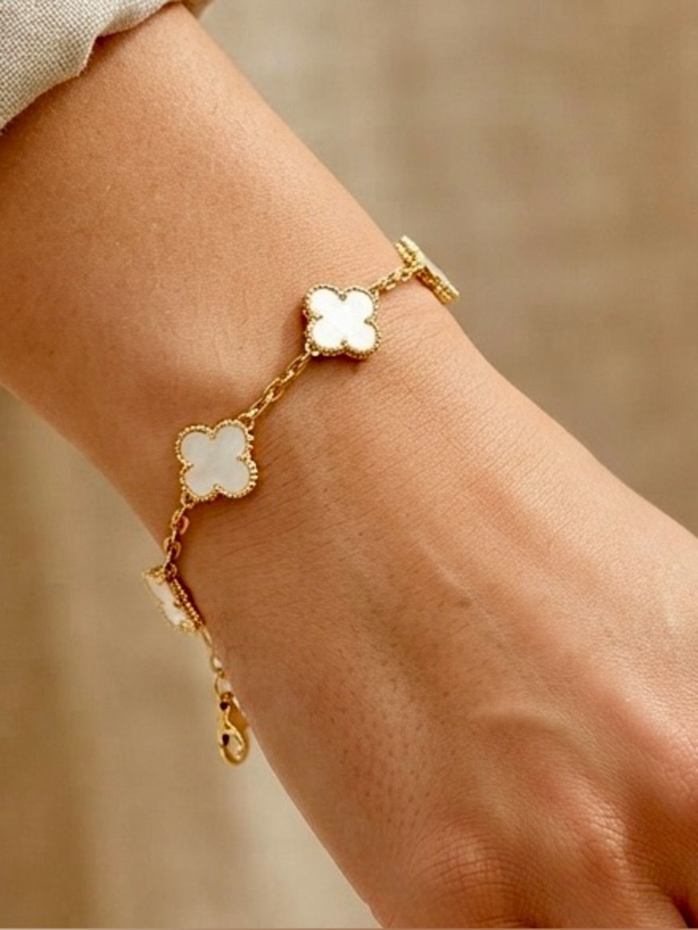 Gold Clover Link Bracelet with White Mother-of-Pearl Accents
